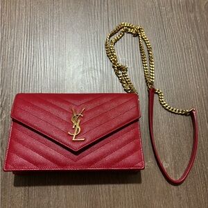 Saint Laurent Red Crossbody with Gold Chain!